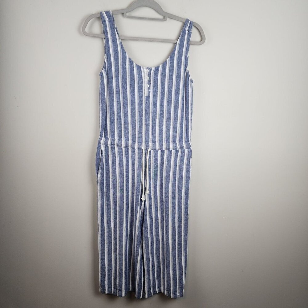 Anthropologie Cloth & Stone Size S women Blue Striped Cropped Wide Leg Jumpsuit